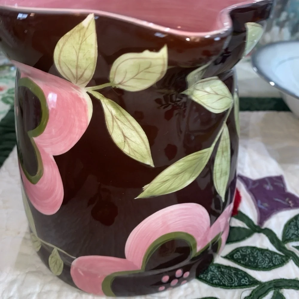 Laurie Gates The causal collection‎ ceramic floral pitcher.